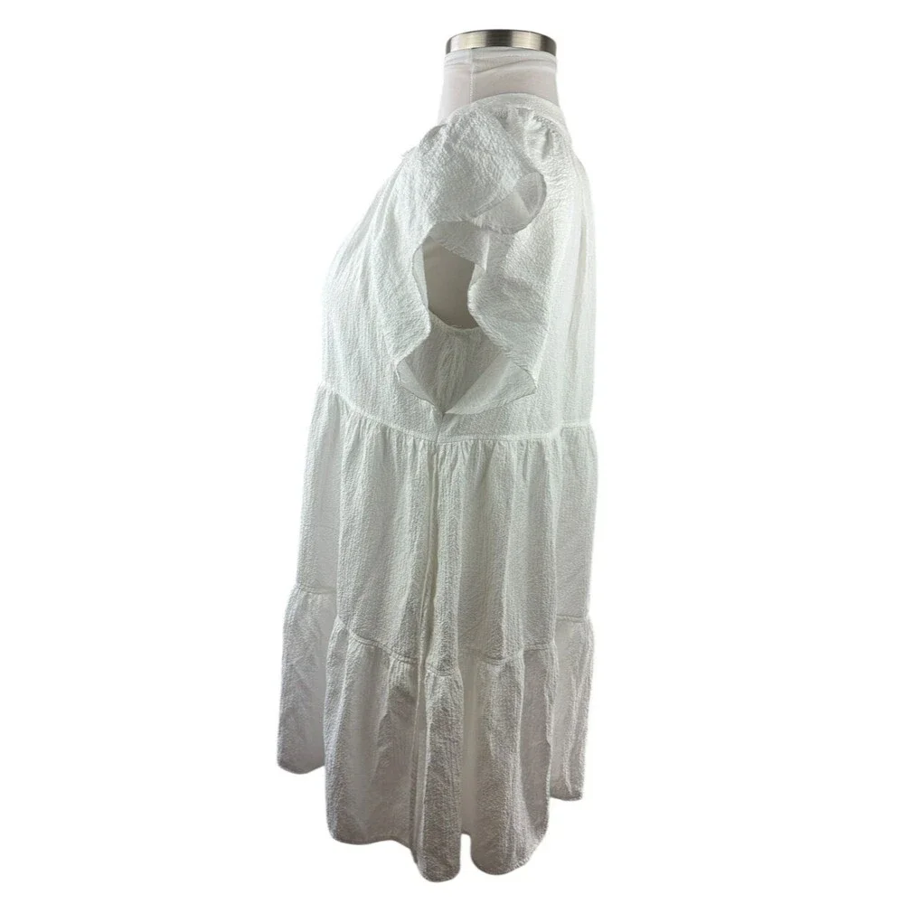 Calvin Klein A-Line Textured Tie Waist Mini Dress White Sheer Gauze Plus Size 16 - Picture 6 of 11
